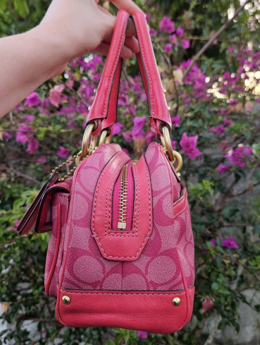 Coach Y2K Signature Hertitage Stripe Small Domed Satchel Hot Pink 13194